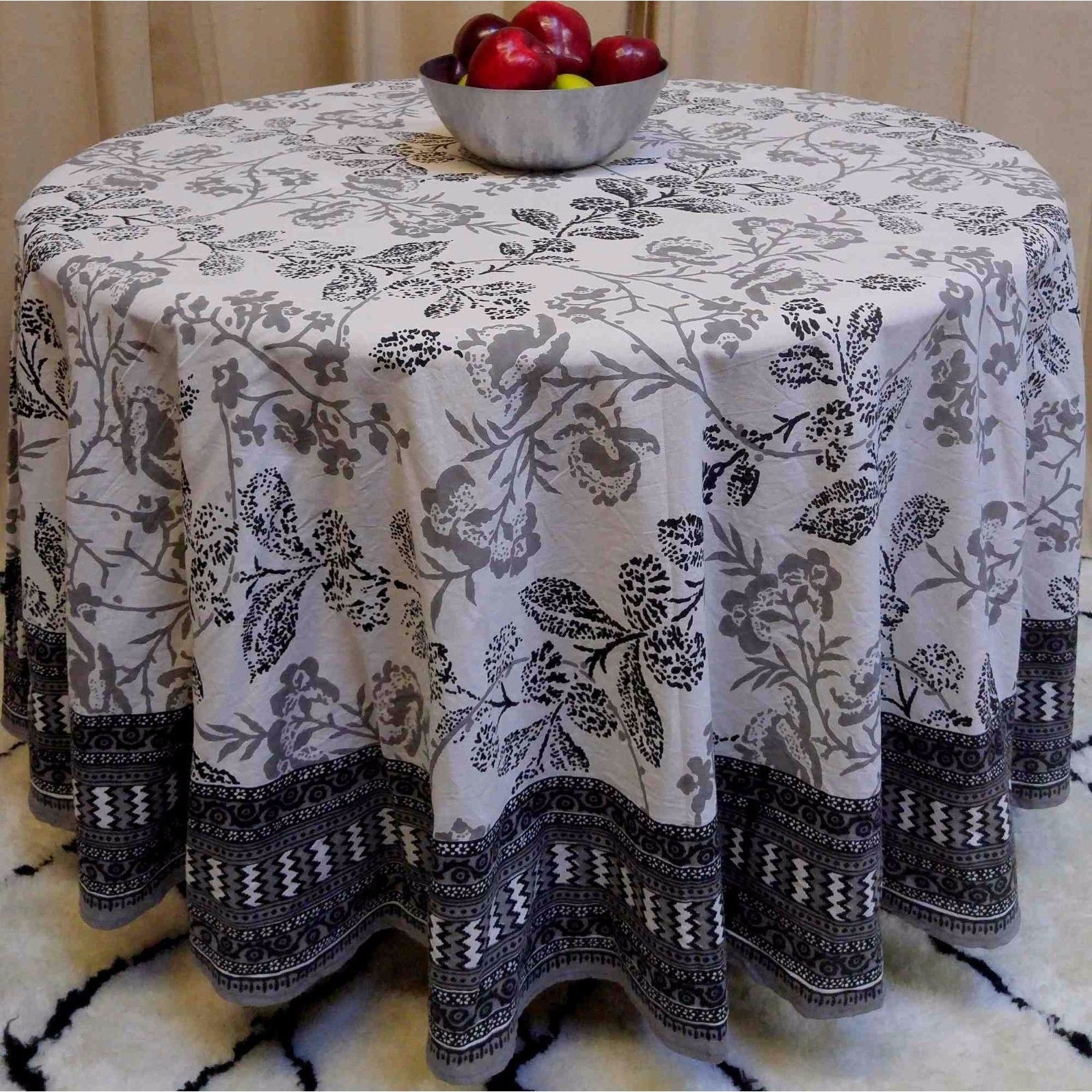 Shop Handmade 100 Cotton Elegant Floral Tablecloth 90" Round Gray